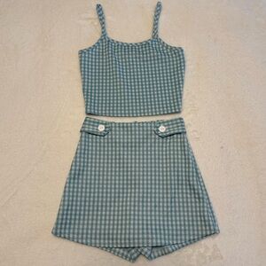 Gingham Two-piece Crop top and Skort - Light Blue